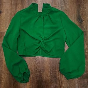 SHEIN Kelly Green Cropped Long Sleeve Top, sz Small